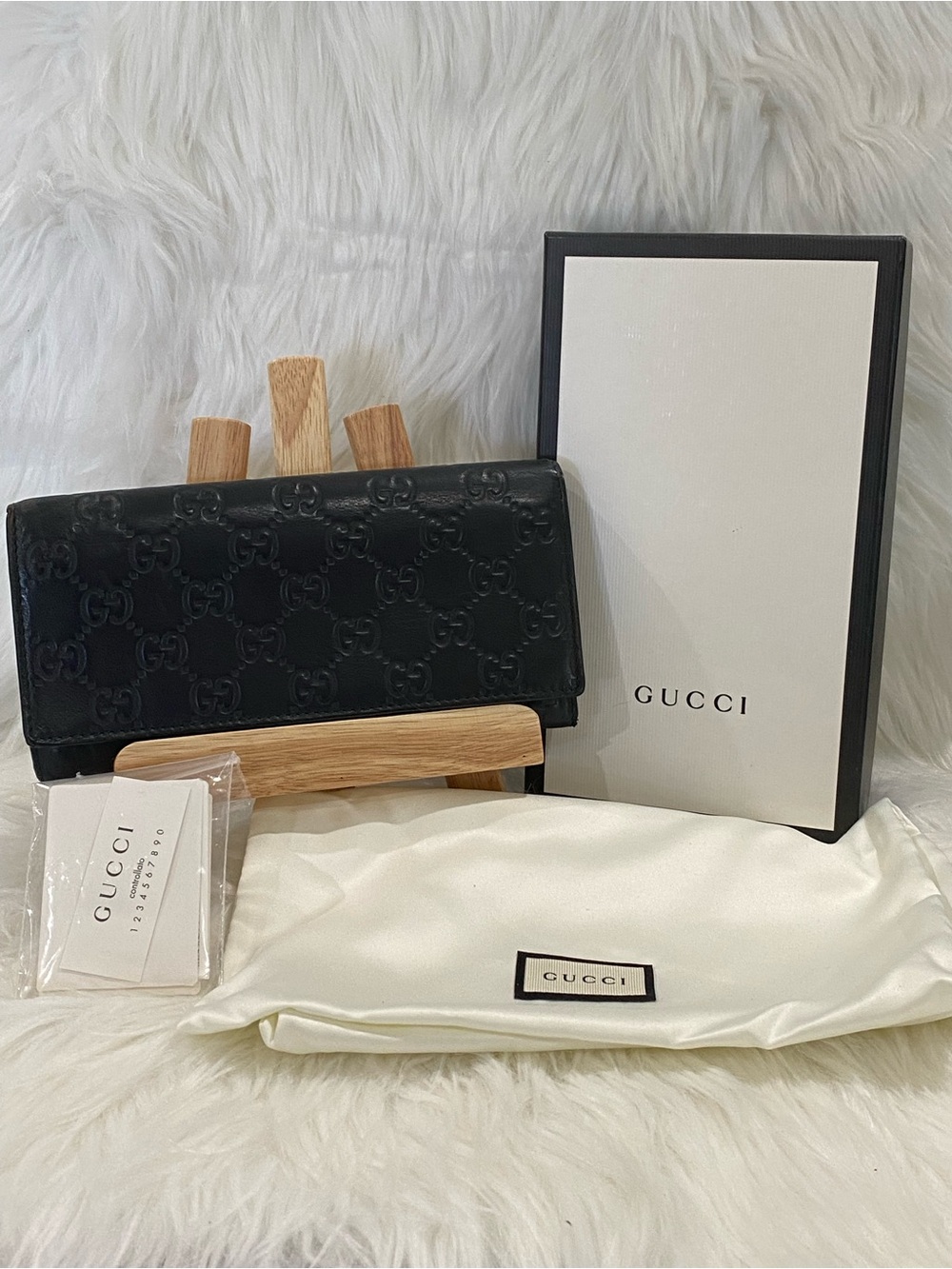 Gucci Black Guccissima GG Embossed Continental Wallet with Dust Bag